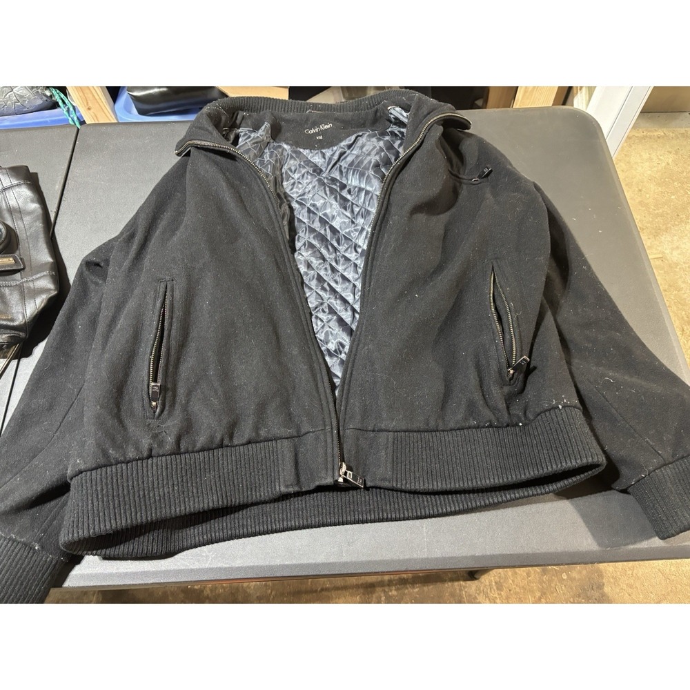 Calvin Klein Men's Wool Bomber jacket Knit Black Sz XXL
